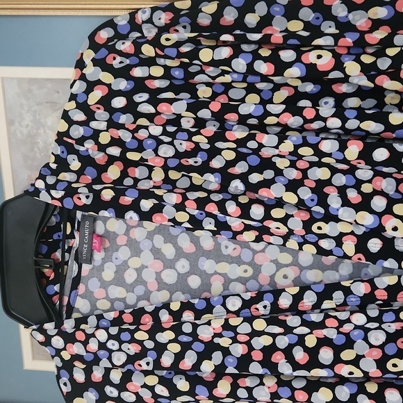 Colorful Polka Dot Faux Wrap Blouse Retro Career Elegant 2X Date Night Feminine - Picture 3 of 9